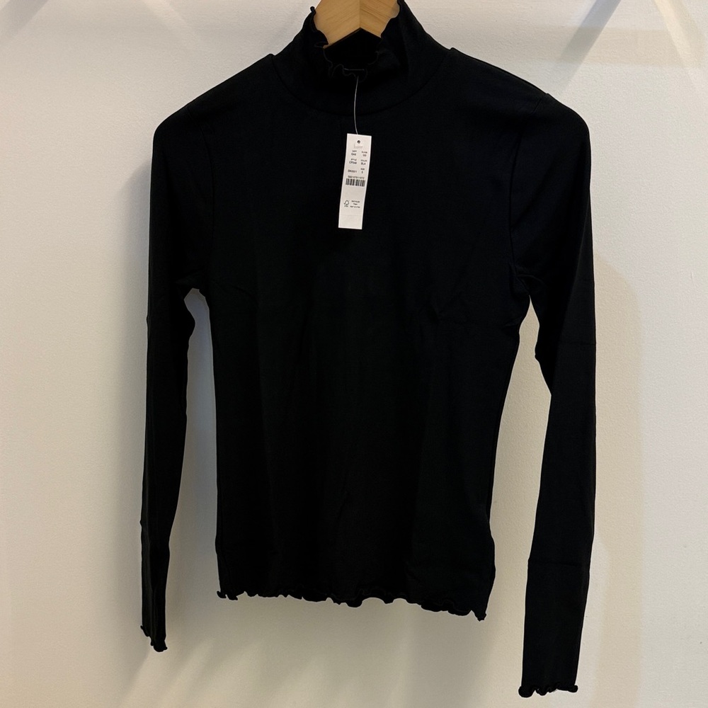 JCrew Refined rib lettuce-trim turtleneck BLACK